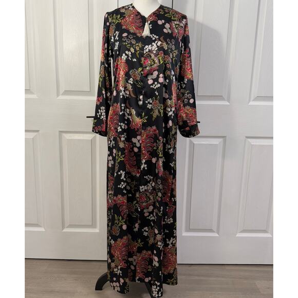 Vintage Cal H Hall Women's Floral Satin Pockets Maxi Dress Size P/ Small - Picture 2 of 16